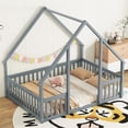 thumbnail image 3 of Full Size Floor Bed for Kids Toddlers, Wooden Montessori Bed Frame with Roof and Fence Guardrails, Playhouse Bed Tent Bed for Boys Girls Bedroom, Easy Assembly, Grey, 3 of 7