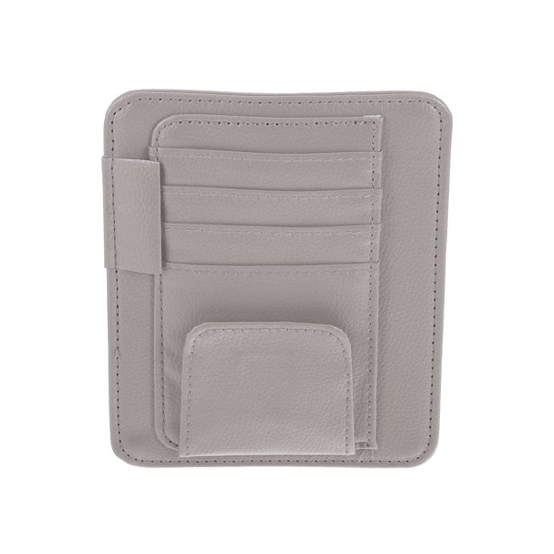 PU Cuero Coche Sol Visera Organizador Gafas Soporte Tarjetero gris
