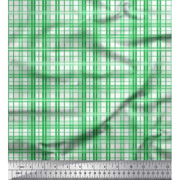 Soimoi Poly Georgette Fabric Window Pane Check Print Sewing Fabric Yard 42 Inch Wide