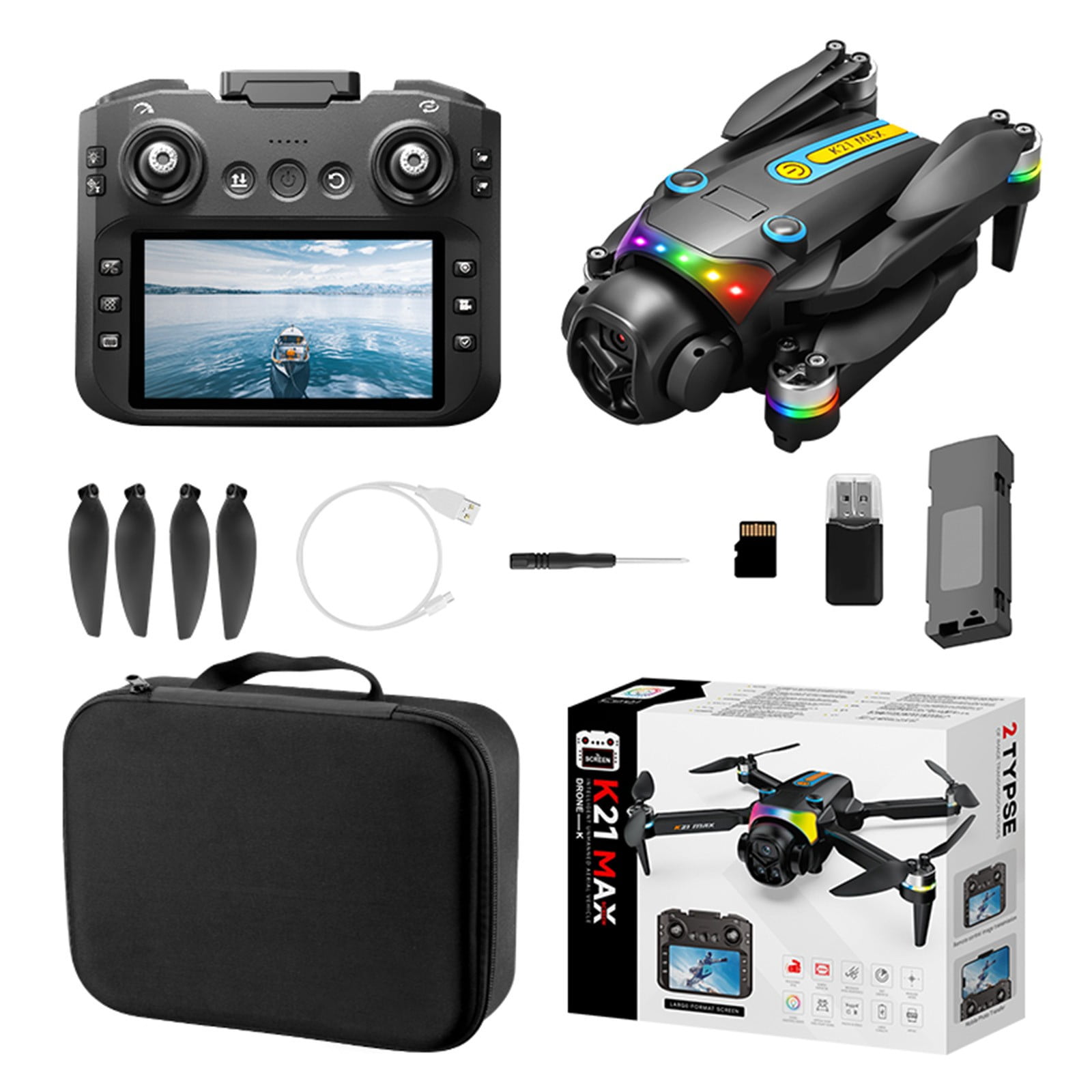 Drone with Screen Remote Control, Brushless Motor And Cool LED Lights Drones, One Click Takeoff And Landing, Folding Body