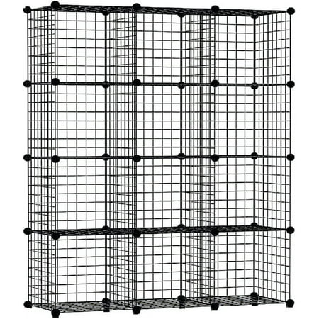 Allgonicer 14"X14" Wire Grid Shelf Cubes, ed Design, Sturdy And Long Last, Floor-Stand Or Wall-Hang, Easy DIY Assembly (12Cubes/43Panels, Black)