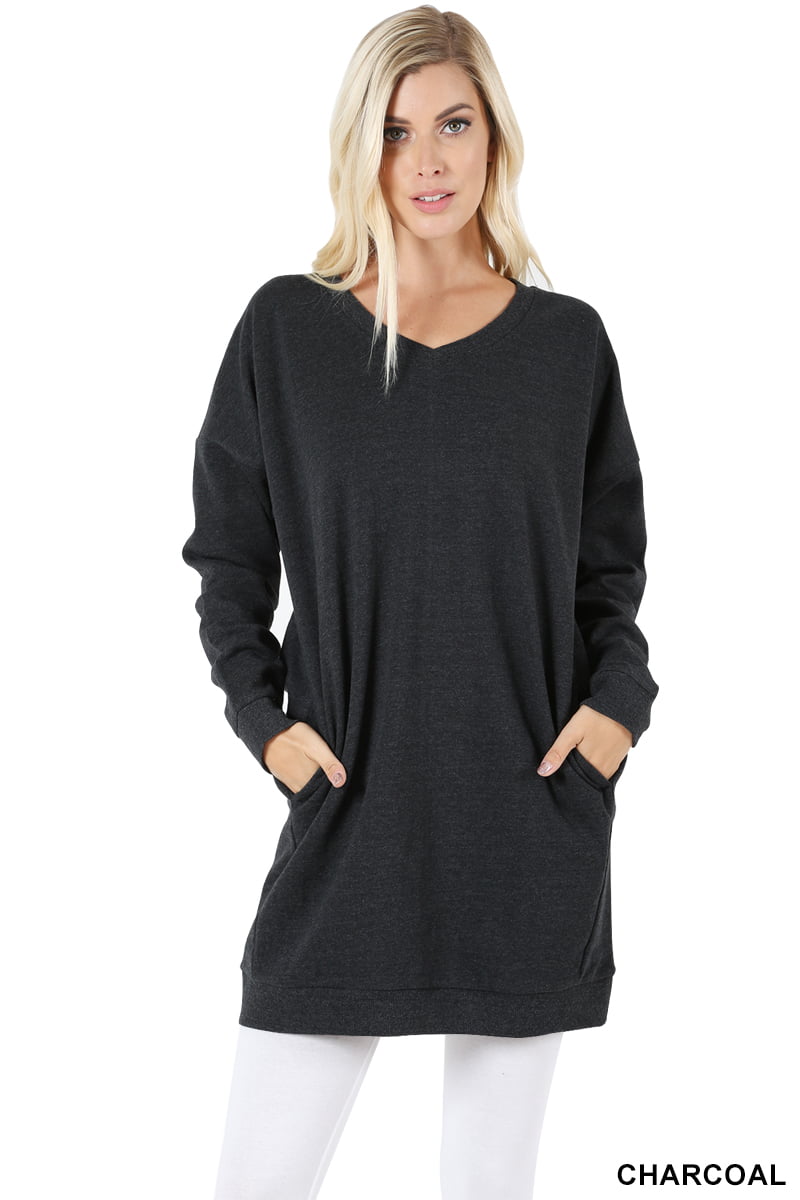 TheLovely - Women Oversized Loose Fit V-Neck Tunic Length Sweatshirts ...