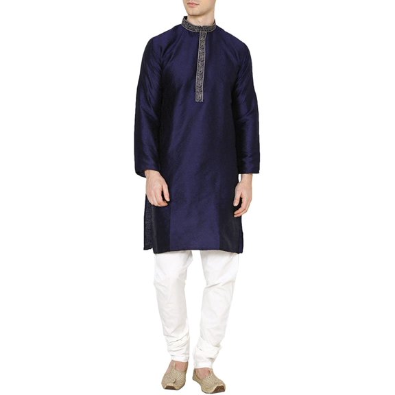 Royal Men's Blue Jacquard Embroidered Kurta Pyjama Set
