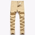 thumbnail image 2 of CPNG Boy's Skinny Jeans Pure Cotton Solid Color Slim Fit Stretch Jeans Straight Leg Fashion Button Front Zipper Denim Pants(Yellow,15-16 Years), 2 of 9