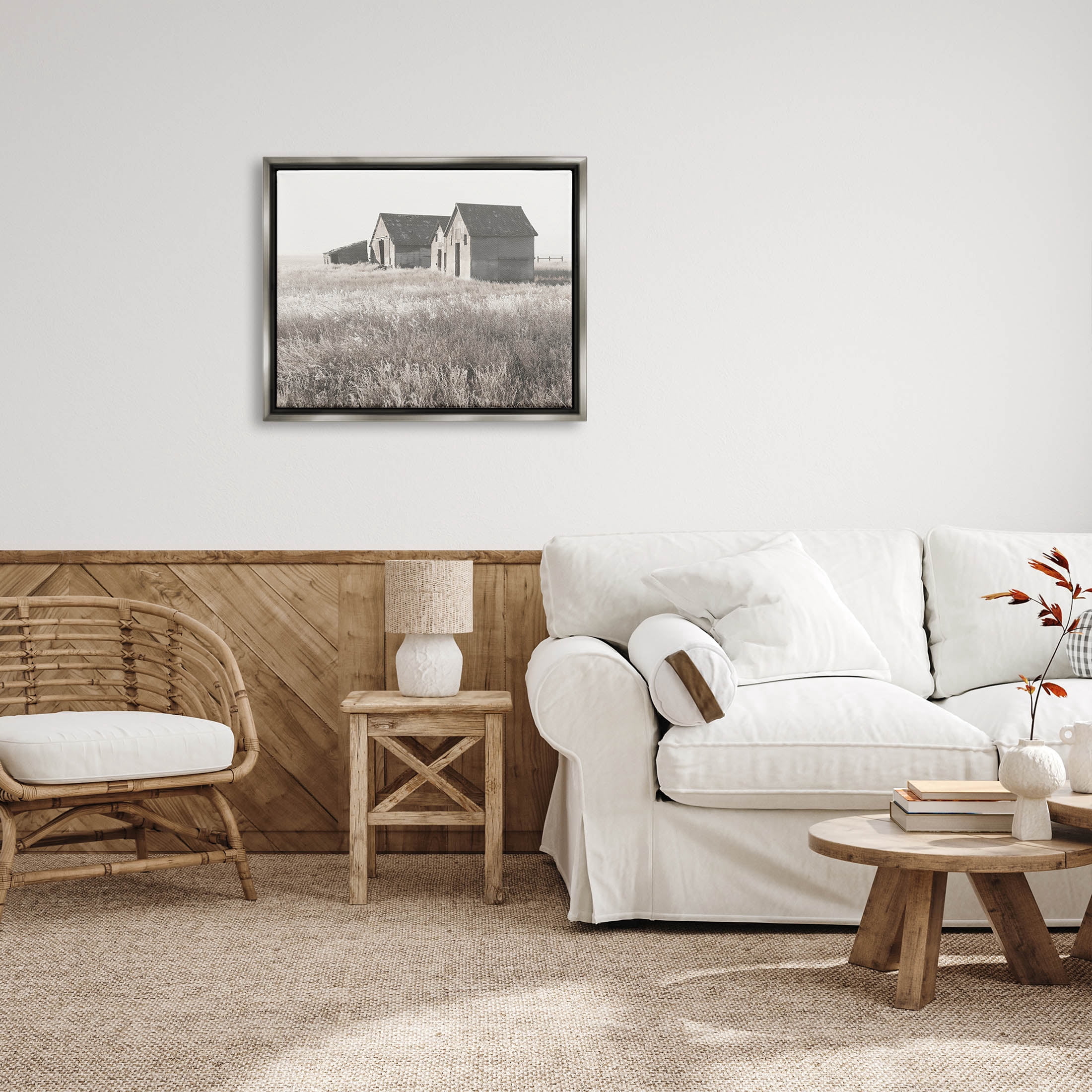 Rural Barn Grassland Field Landscape Photograph Luster Gray Framed Art Print Wall Art