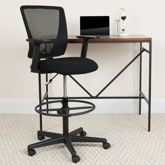 Ergonomic Mid-Back Mesh Drafting Chair with Adjustable Foot Ring and Arms
