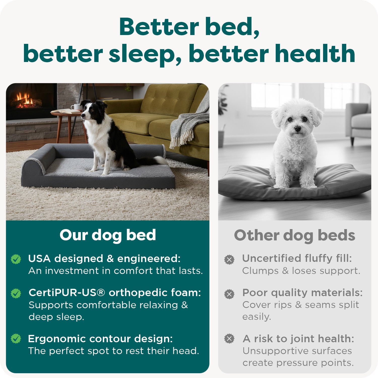 FurHaven Pet Products Two-Tone Faux Fur & Suede Orthopedic Deluxe Chaise Lounge Pet Bed for Dogs & Cats - Dark Sage, Large