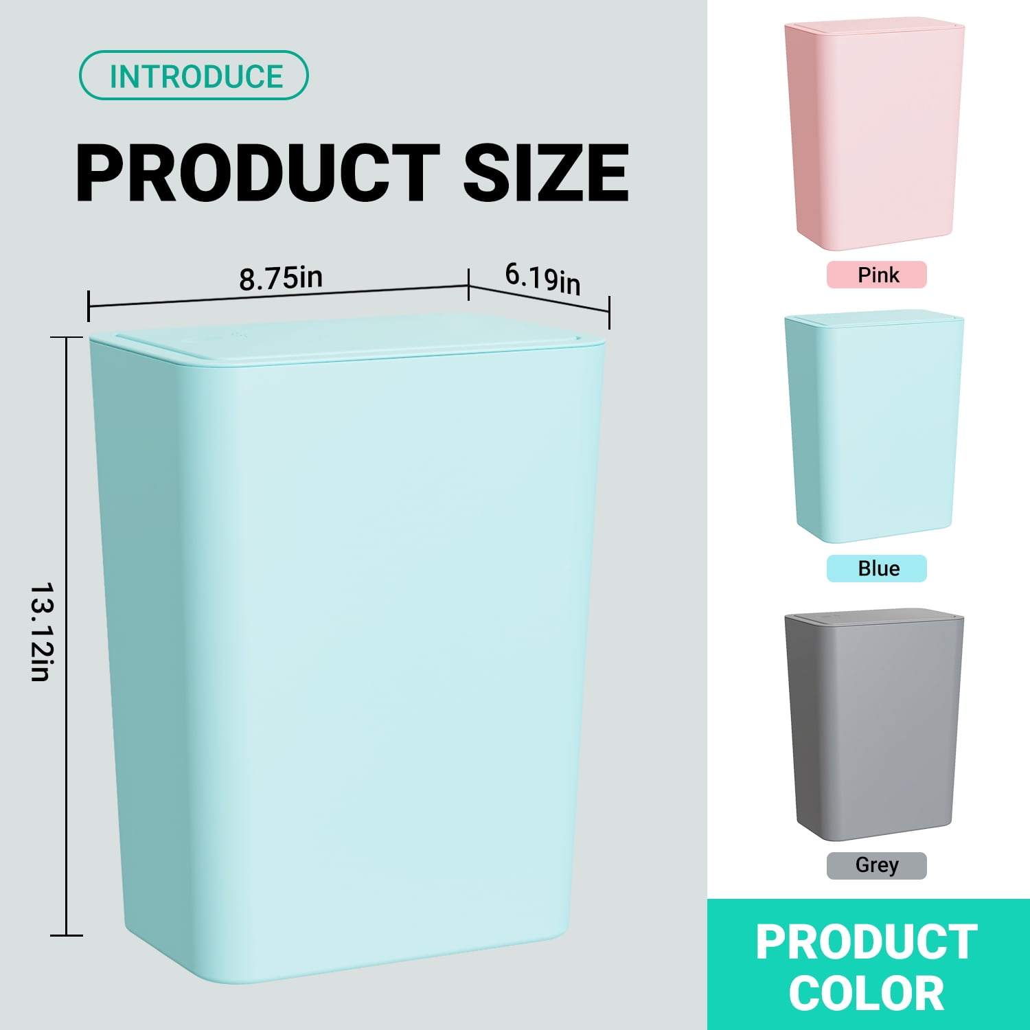 TINANA Small Trash Can with Lid, 3 Pack 10L Plastic Trash Bin, 2.6 Gallon Slim Garbage Cans Wastebasket with Pop-Up Lid for Bathroom, Bedroom, Office, Kitchen, Craft Room-Pink Blue Gray