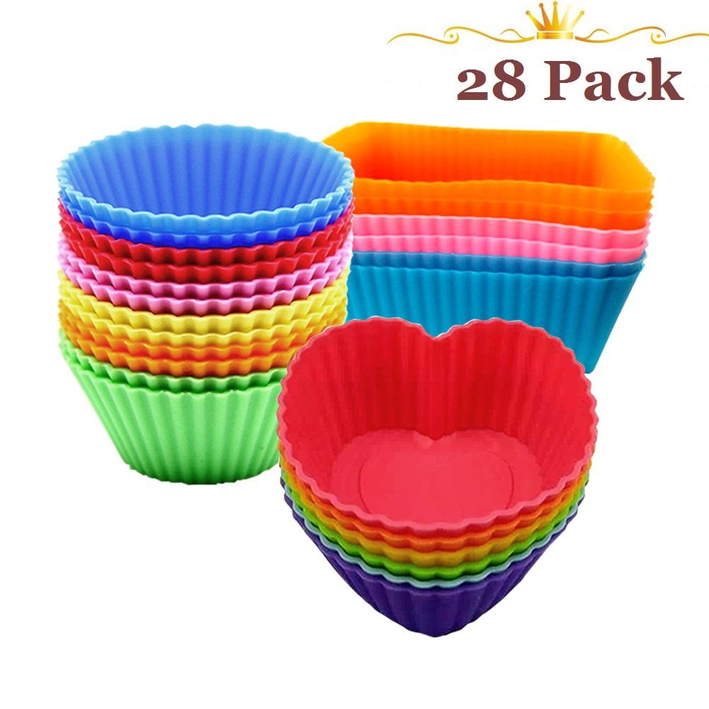 Silicone Baking Cups Muffin Cupcakes Liners Molds Sets in Container28