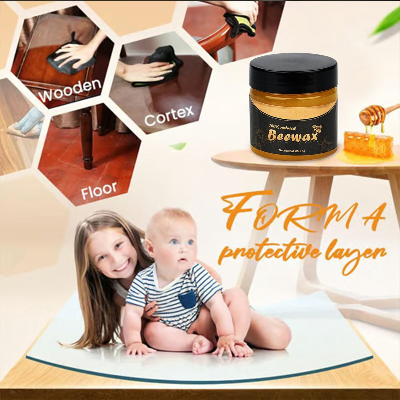 Furniture Wax for Wood, Floor Wax for Wood Floors, Beeswax Blocks Paste Wax, Wood Floor Polish for Hardwood Floors, Waterproof Protection with Sponges 5 Pack Set