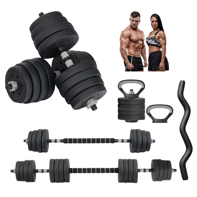 Set de Mancuernas Ajustables 40 kg de Plástico ABS con Núcleo de Cemento, Barra Recta, Barra Z y Accesorios para Gimnasio en Casa