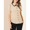 thumbnail image 5 of INSPIRE CHIC Women's Contrast Peter Pan Collar Shirt Puff Sleeve Button Up Tie Neck Blouse Light Pink S, 5 of 6