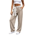thumbnail image 3 of LIaqionyy Women's Straight Leg Pants Drawstring Elastic Waist Casual Lightweight Fashion Trousers with Pockets, 3 of 9