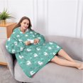 thumbnail image 5 of Oversized Wearable Blanket Hoodie,Green Cartoon Unicorn Pattern Sherpa Blanket Hoodie with Super Pockets,Super Warm Fuzzy Pullover for Women & Men, 5 of 6