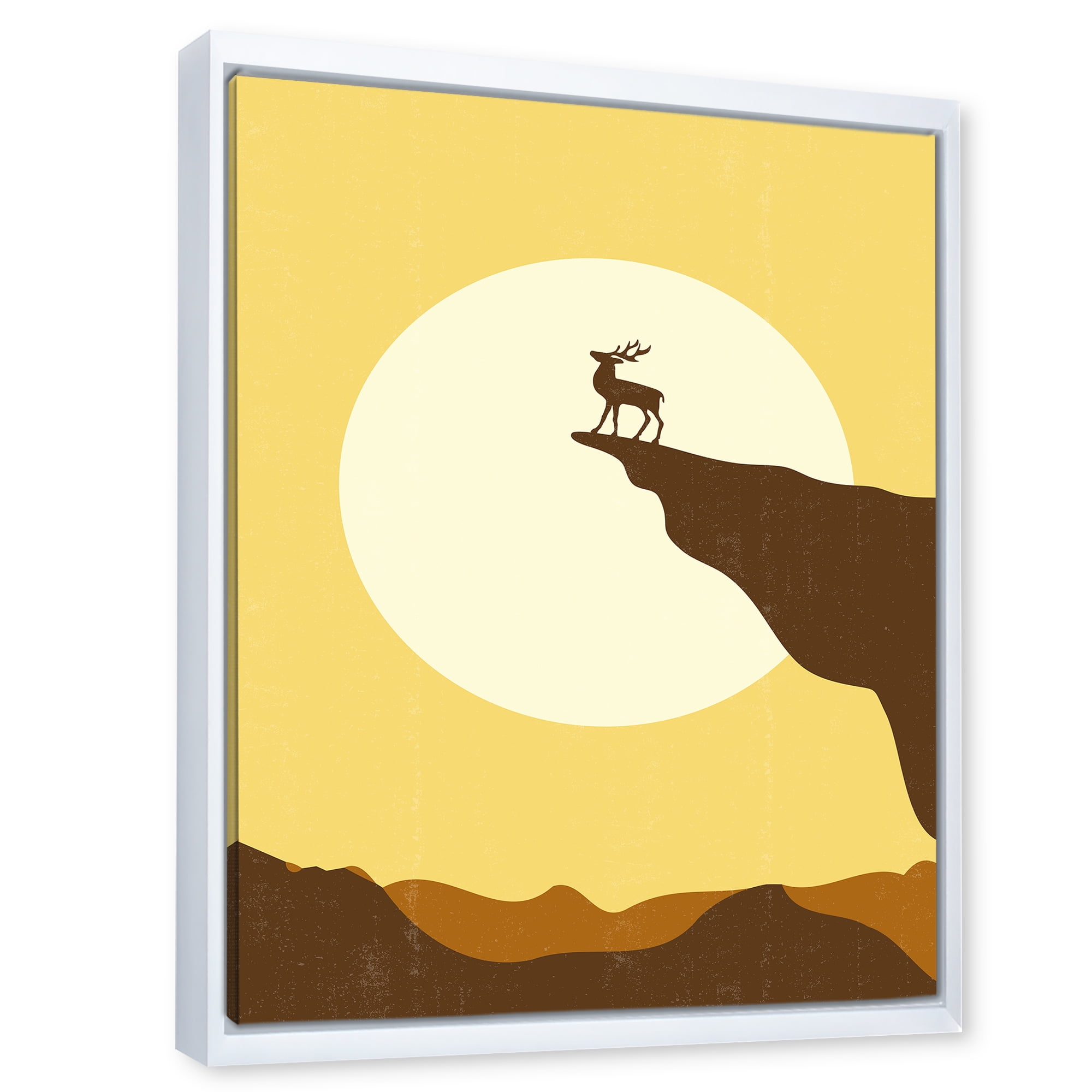 Designart 'Minimalistic Deer At Sunset On Mountain Top' Lake House Framed Canvas Wall Art Print