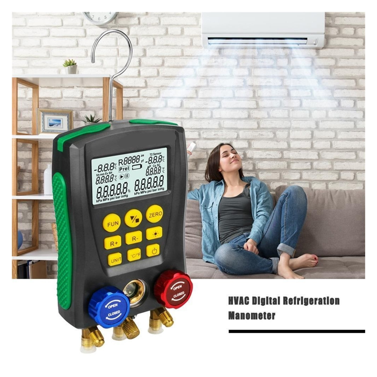 Vacuum Pressure Gauge Digital Manifold Meter HVAC Temperature Test