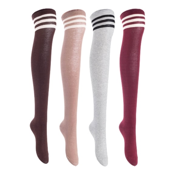 Lian LifeStyle Women's 4 Pairs Adorable Comfortable Soft Thigh High Over Knee High Cotton Socks, Size 6-9, JMYP1022 Coffee, Khaki, LightGrey, Wine