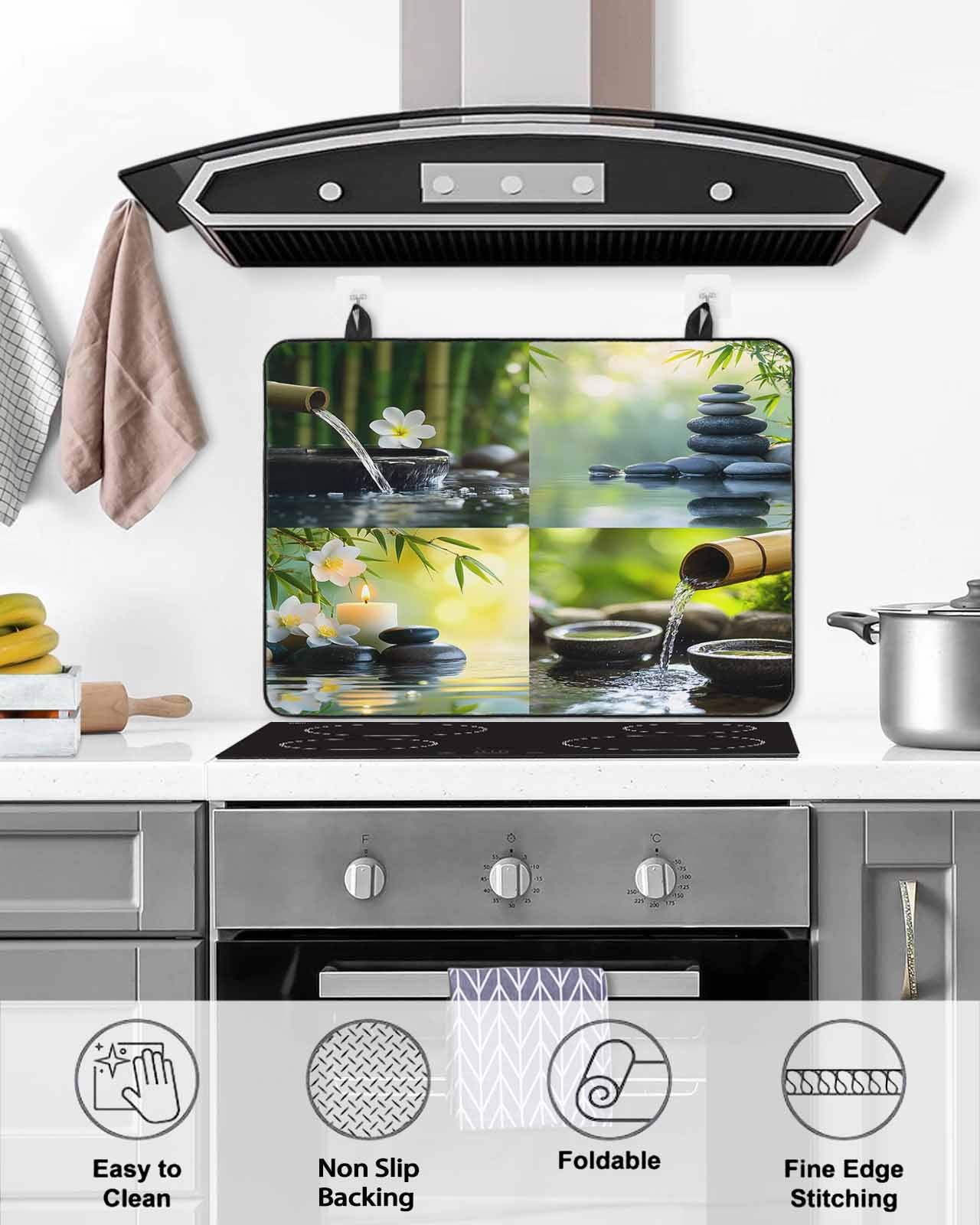 nqOlkjepod Large Induction Cooktop Protector Mat 24"x21", Zen Stones Stove Top Covers for Electric Stove, Nature Water Reflection Checkered Decorative Stove Burner Cover Mats, Glass Top Stove Cover