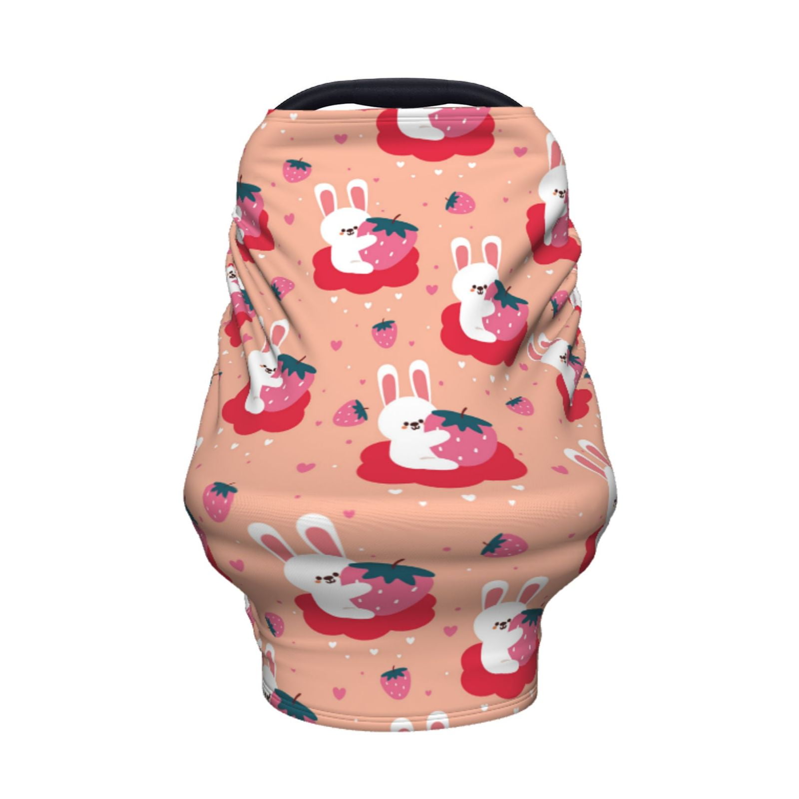Fotbe Bunny And Strawberry Pattern Car Seat Covers for Babies, Nursing Breastfeeding Cover Infant Carseat Canopy, Soft Stretchy Carrier Cover
