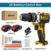 Gisam 25 3 Torque Electric Impact Screwdriver Multifunctional Cordless Drill Power Tool Setting 2 Gear Speed with 2 Batteries