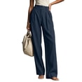 thumbnail image 2 of Women's Straight Leg Dress Pants Solid Color High Waist Button Closure Trousers Business Casual Work Pleated Pants,Sizes S-2XL, 2 of 9