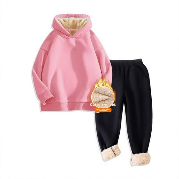 MEZZALL Kids Girls Hoodie And Jogger Winter Long Sleeve Warm Tracksuit Soft Plush Pullover With Pants Cozy Outfit Sets Cold Weather Play Lovely Clothes Sets