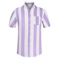 thumbnail image 5 of INSPIRE CHIC Men's Hawaiian Shirts Striped Button Down Short Sleeves Shirts Purple White S, 5 of 6