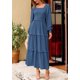 thumbnail image 5 of Vestido largo PRETTYGARDEN para mujer, manga larga, azul con lunares suizos, 5 of 9