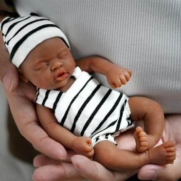 Black Lifelike Reborn Baby Doll 7 inch Sleeping Boy Look Real Miniature Babies for Kids Christmas Gift