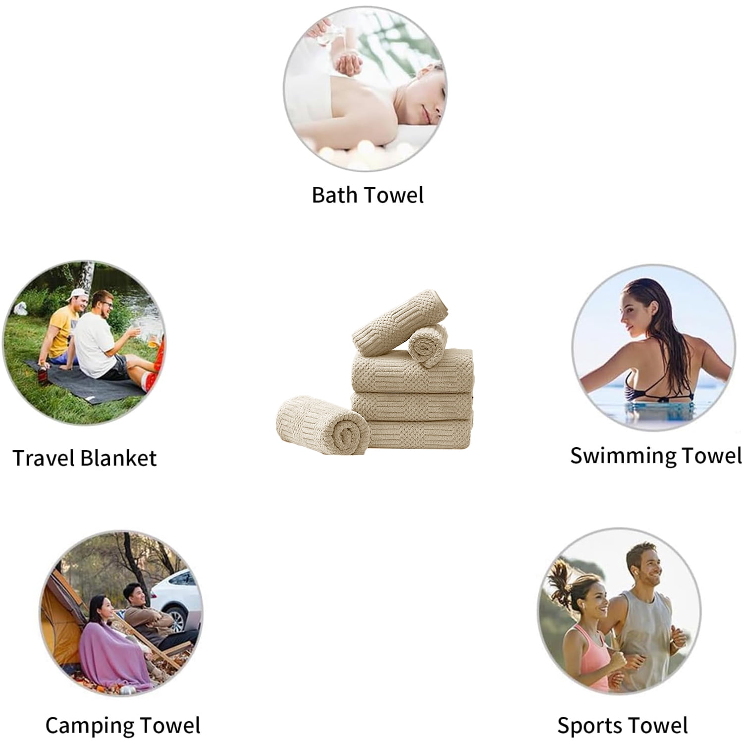 Beartech 18 Piece Bath Towel Set-6 Bath Sheet,6 Hand Towel,6 Washcloths Ultra Soft Microfiber Towels,Luxury Shower Towel,Quick-Dry & Highly Absorbent Bathroom Towels for Family,Hotel Spa-Camel