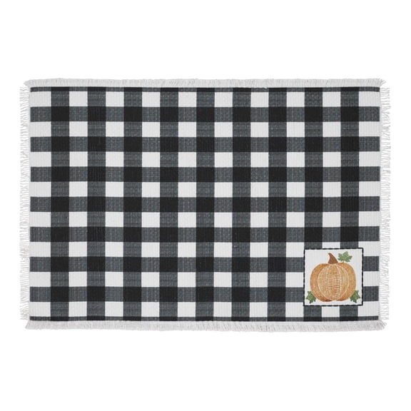 VHC Brands Annie Black Check Pumpkin Seasonal Fall Autumn Thanksgiving Halloween Table Decor for Kitchen Dining Room Party Gifts, Placemat 13x19 - Set of 2