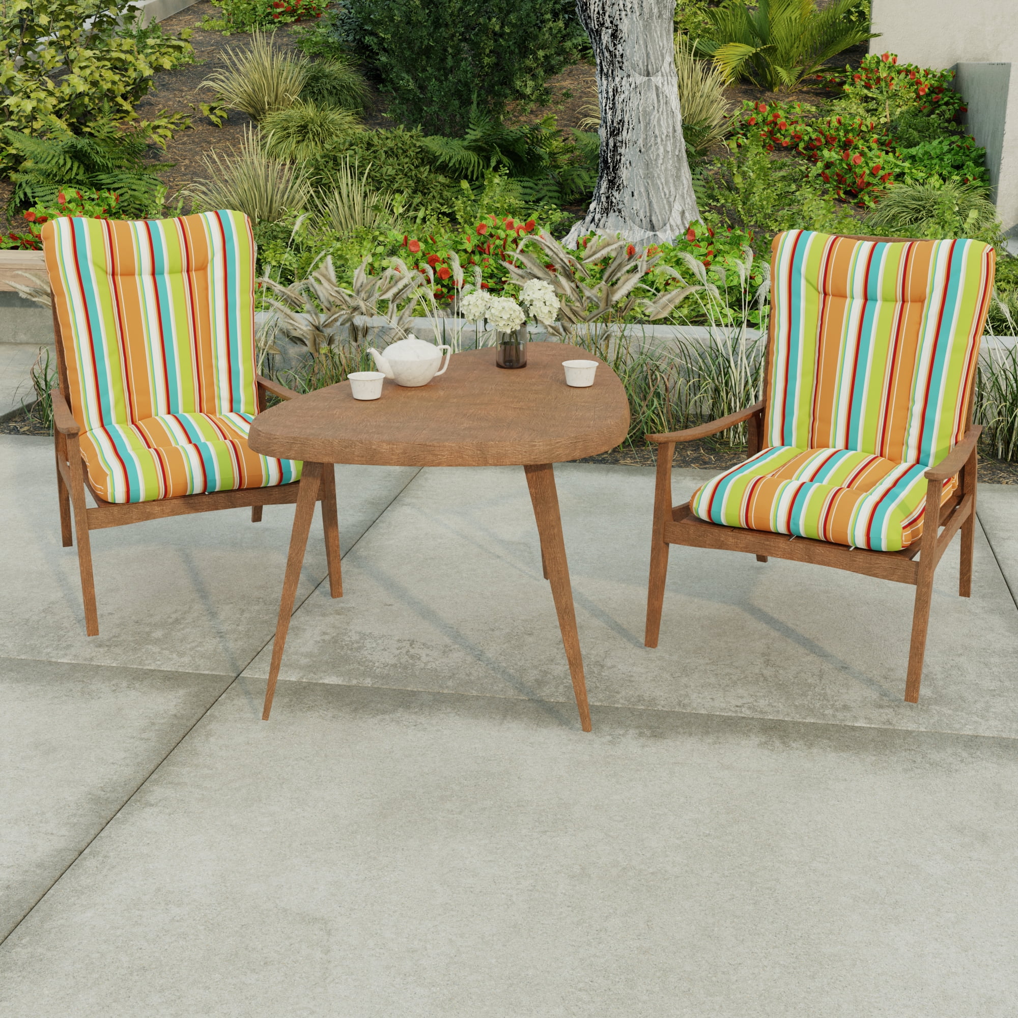 Jordan Manufacturing 38" x 21" Covert Breeze Multicolor Stripe Rectangular Outdoor Chair Cushion with Ties and Hanger Loop