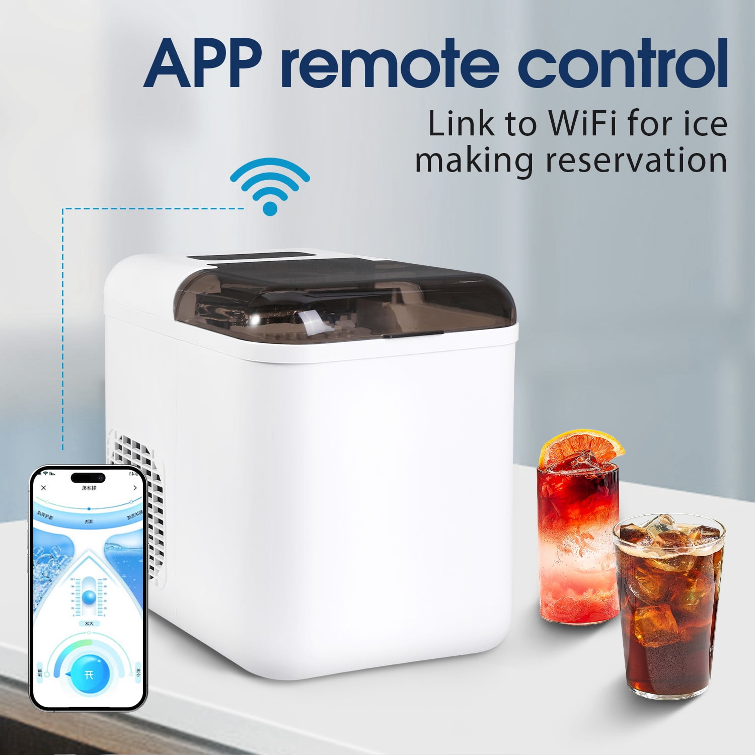 WiFI Smart Ice Maker Machine,35lbs/24H Ice Maker Countertop, Tank Storage 1.3L,Portable Self-Cleaning Ice Maker,APP Control Countertop Fast Ice Maker with Ice Scoop for Home, Camping,Bars,Coffee Shop