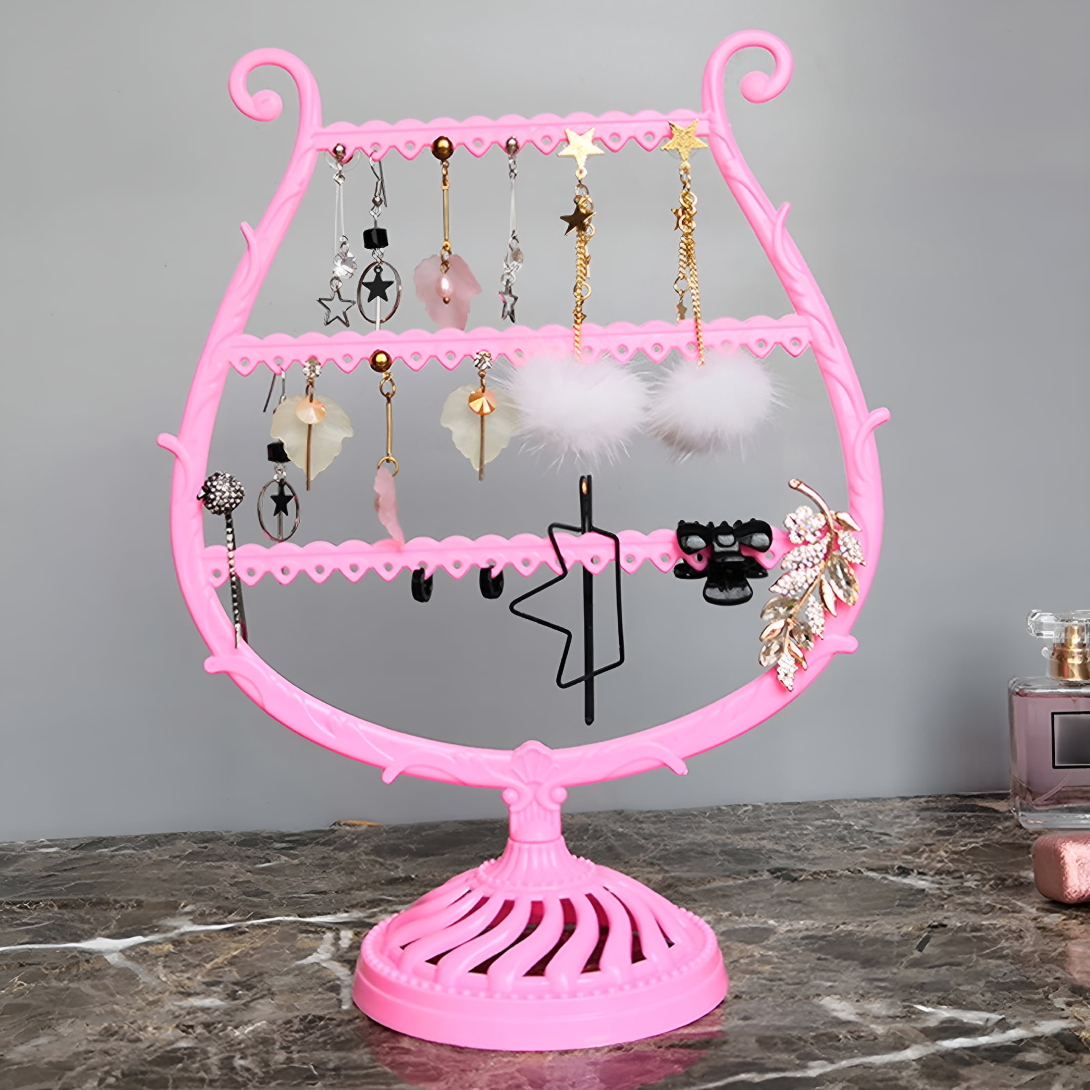 XIBUFE Earring Holder, Jewelry Rack, Display Organizer for Piercings, Earrings Organizer 3-Layer Ear Stud Holder Earring Display Stand Wooden Base Jewelry Organizer for Hanging Earrings