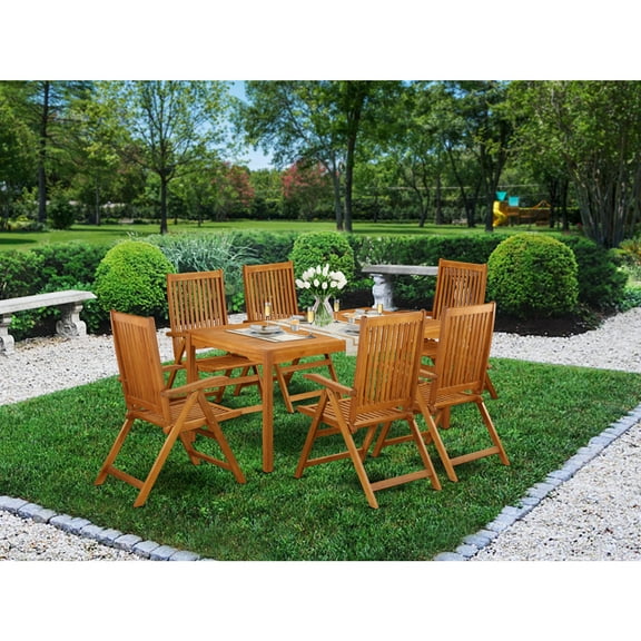 Acacia Outdoor Dining Set 7 Piece - Wooden Patio Table & Folding Chairs