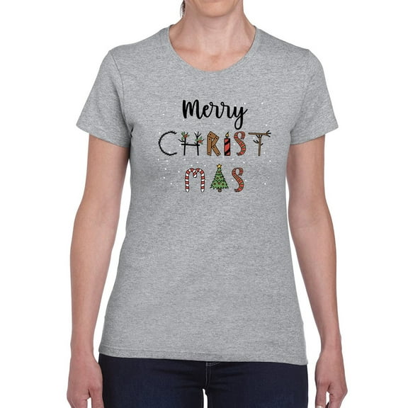 Merry Christmas Text T-Shirt Women -Smartprints Designs, Female x-Large