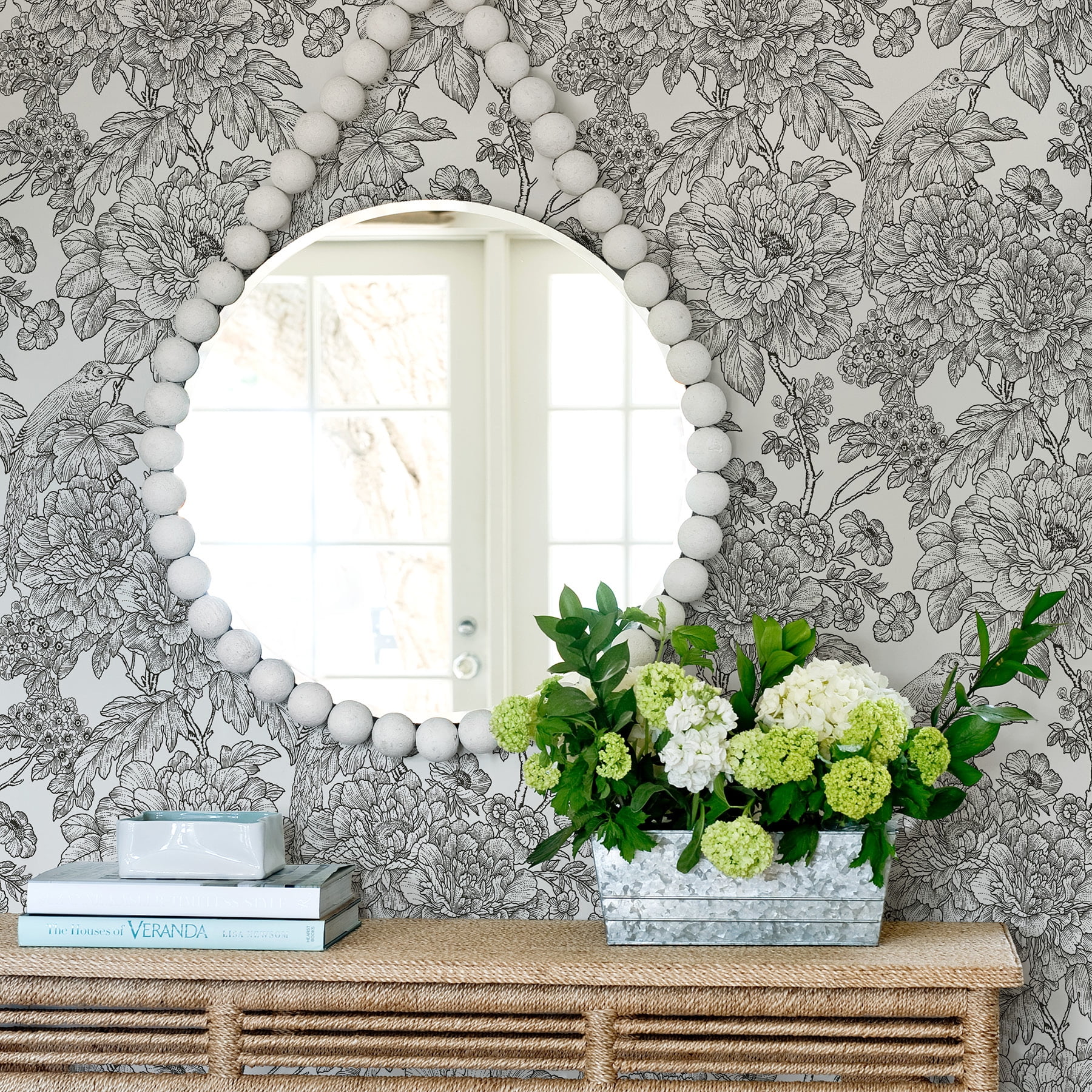 NuWallpaper Black And White Sudbury Vinyl Peel And Stick Wallpaper, 216-in by 20.5-in, 30.75 sq. ft.