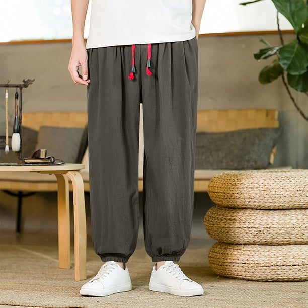 Pantalones largos para hombre, casuales, de moda, para vacaciones, lisos, casuales, con cintura elástica y bolsillos.