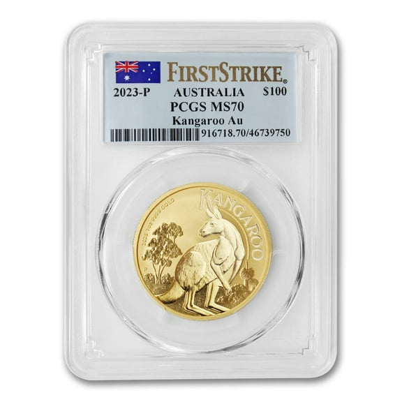 Australia 2023-P 1oz American Gold Kangaroo MS-70 First Strike Flag Label $100 PCGS MS70
