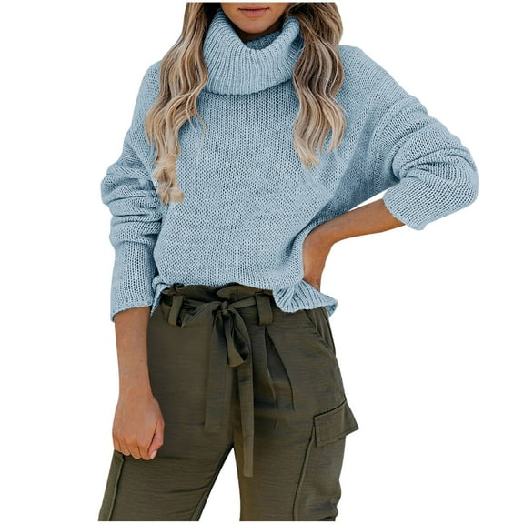 HAiming Women's Turtleneck Sweaters Knitting Backless Long Sleeve Pullover Tops Winter Casual Solid Color Loose Blouse