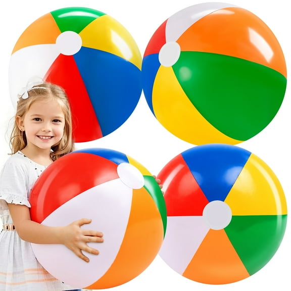 JOYFY 4 Pack 20" Beach Balls,Large Rainbow Summer Inflatable Big Beach Balls Rainbow Swimming Pool Water Games Toys for Kids Summer Party Supplies Decorations