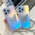 thumbnail image 4 of Compatible with iPhone 14 Plating Frosted Case, with Colourful Laser Back and Butterfly Kickstand for Women Girls Cute Protective Phone Case Cover with Hand Chain Bracelet, C, 4 of 10