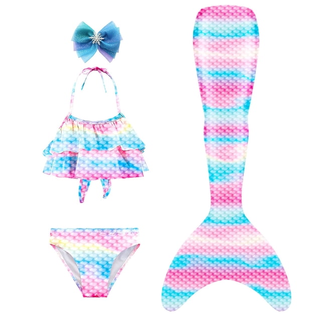 Set de traje de baño Mskseciy para niñas de 3 a 9 años con cobertura de cola de pez