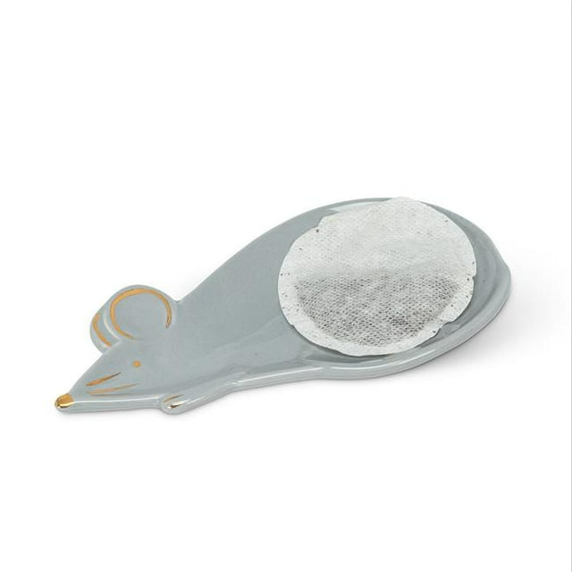 Abbott Collection AB-27-STEEP-MOUSE 6 in. Mouse Teabag & Trinket Holder, Grey & Gold
