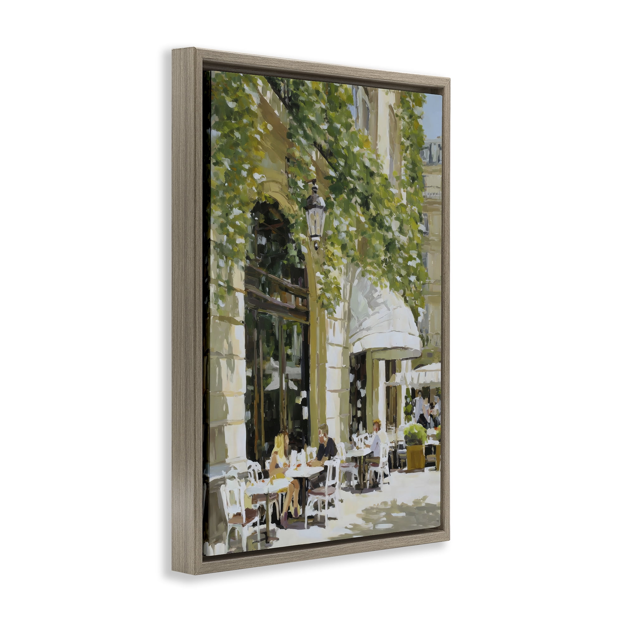 Stupell Industries Sunny Day Cafe Terrace Brown Framed Floater Canvas Wall Art, design by Petal Prints Design