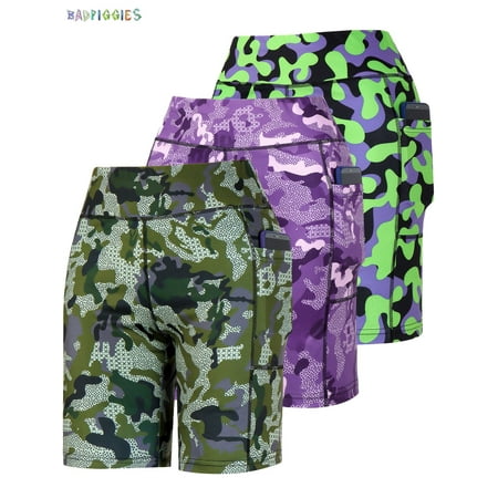BadPiggies Camouflage Yoga Bike Shorts High Waist with Pockets Tummy Control Cycling Hot Shorts Pants for Women (M  Camouflage)