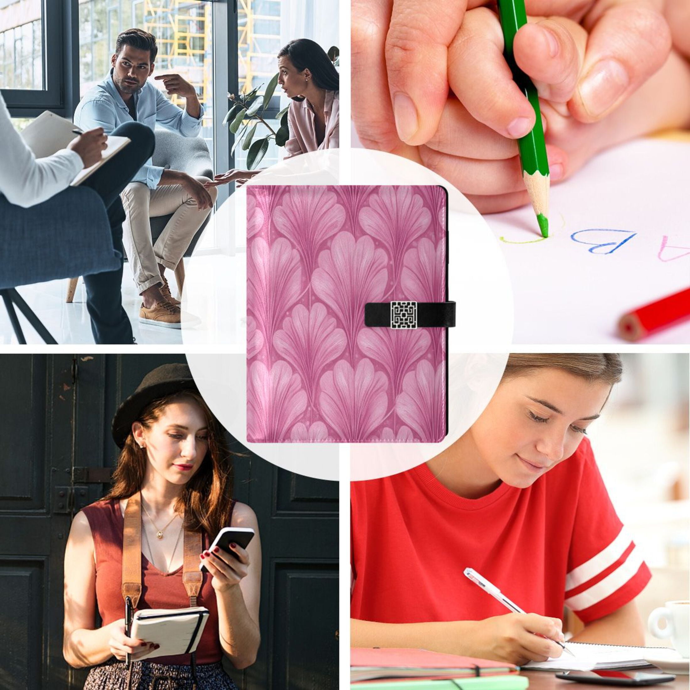 Leather Planner Leather Notebook Notebook Journal Binder Design Pen Pocket Design Convenient for Storage Beautiful Light Pink Pattern