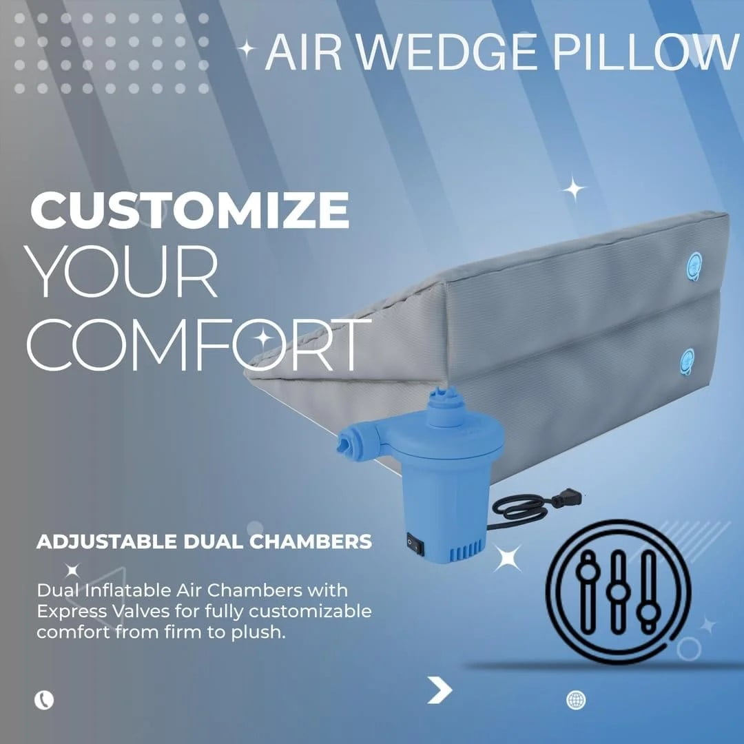 Boyd Sleep Inflatable Wedge Pillow with Pump and Auto Seal Valve, Gray
