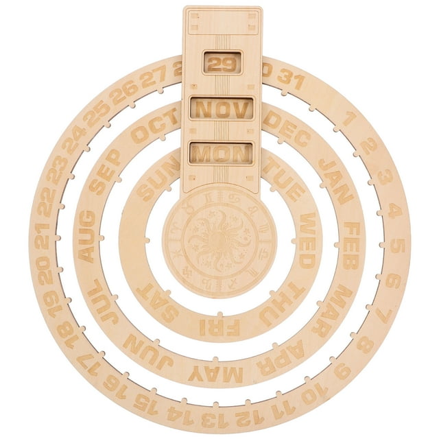 Vintage Wooden Perpetual Calendar - Rotating Wall Hanging Calendar Rot Circular Perpetual Calendar Wall Hanging Decorative Calendar for Home Office Kitchen