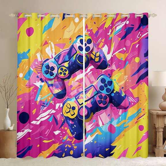 Gamer 30%-50% Blackout Curtains,Colorful Video Game Console Curtains Gaming Room Decor,Modern Gamepad Controller Window Curtains & Drapes,Graffiti Abstract Window Treatments,(38Wx45L)
